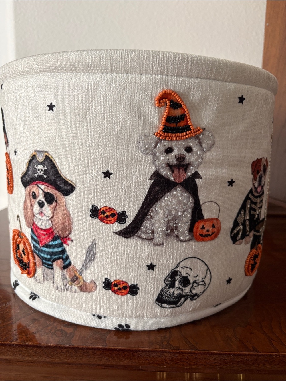 ‼️NWT‼️Halloween Embellished Dog Print Fabric Basket with handle